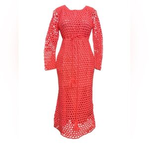 Vintage 100% wool crochet dress, hot pink, XS-small